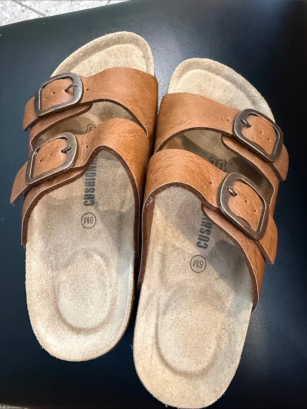 Cushionaire leather Double-Buckle Slide Sandals - Picture 2 of 10